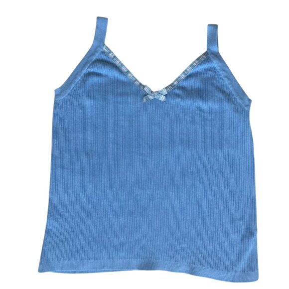 BCBGMaxazria blue ribbed tank top with bow size large - Picture 1 of 8